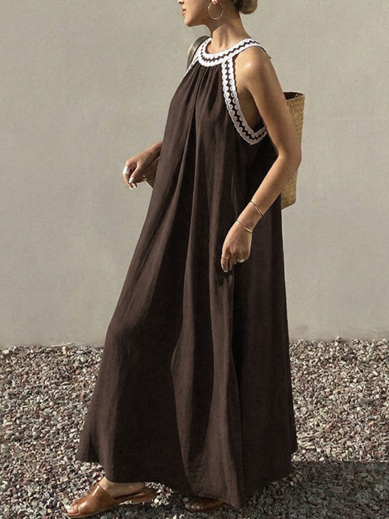 Crochet Trim Sleeveless Maxi Dress | Minimalist Streetwear | Craftklart