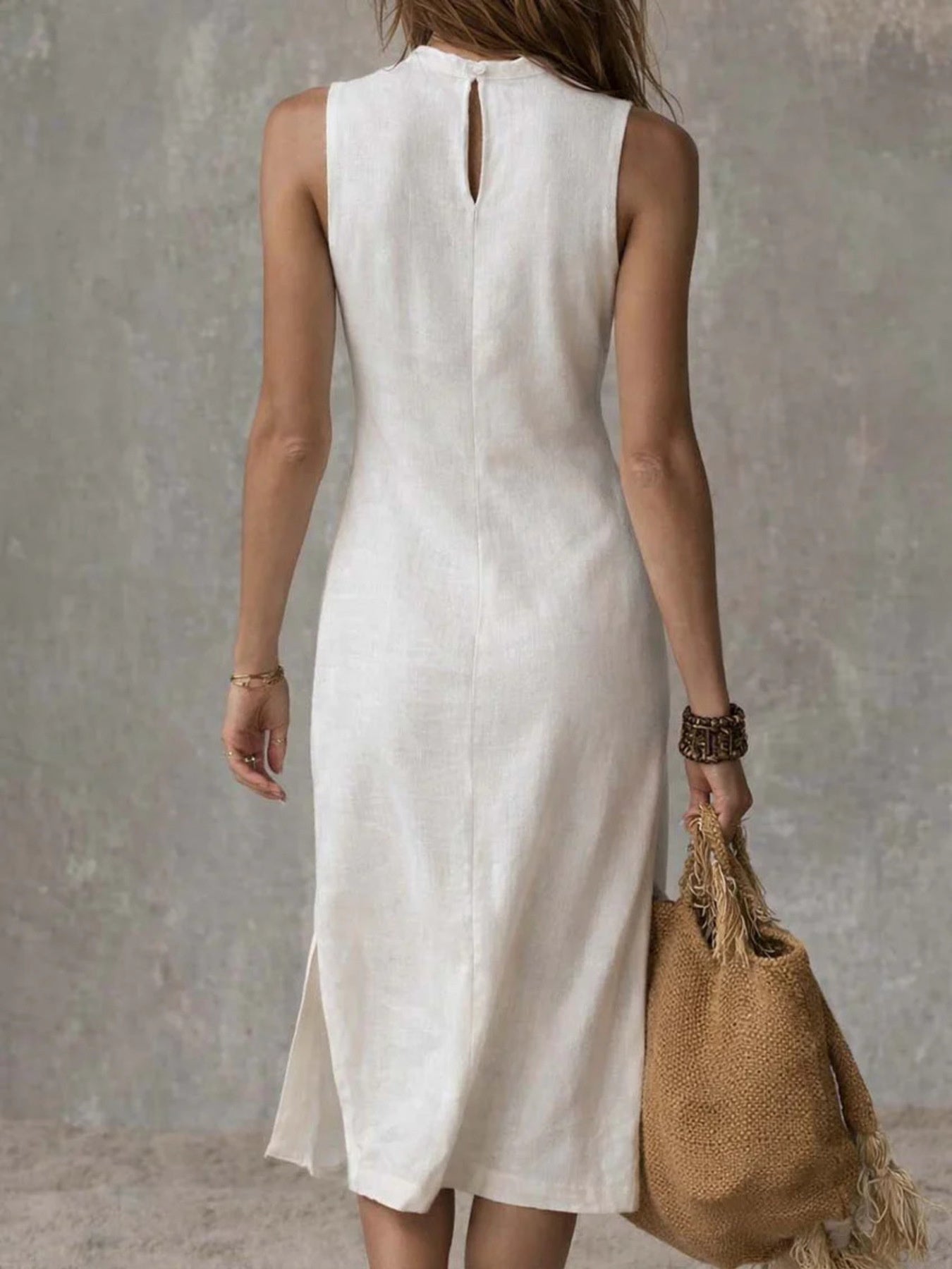Full Size Sleeveless Mock Neck Slit Midi Dress Plus Size | Minimalist Streetwear | Craftklart