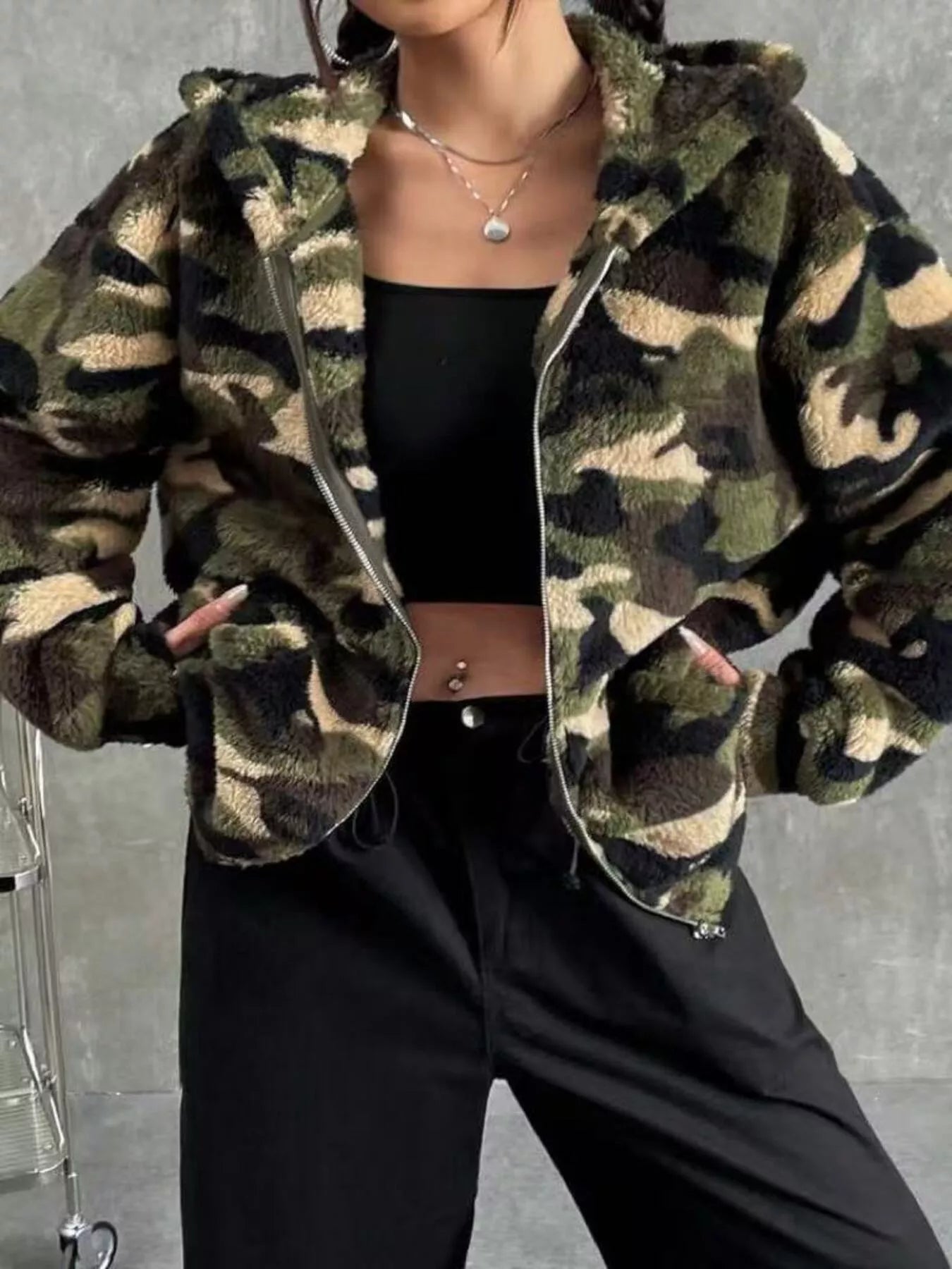 Fuzzy Camo Zip-Up Hoodie | Minimalist Streetwear | Craftklart
