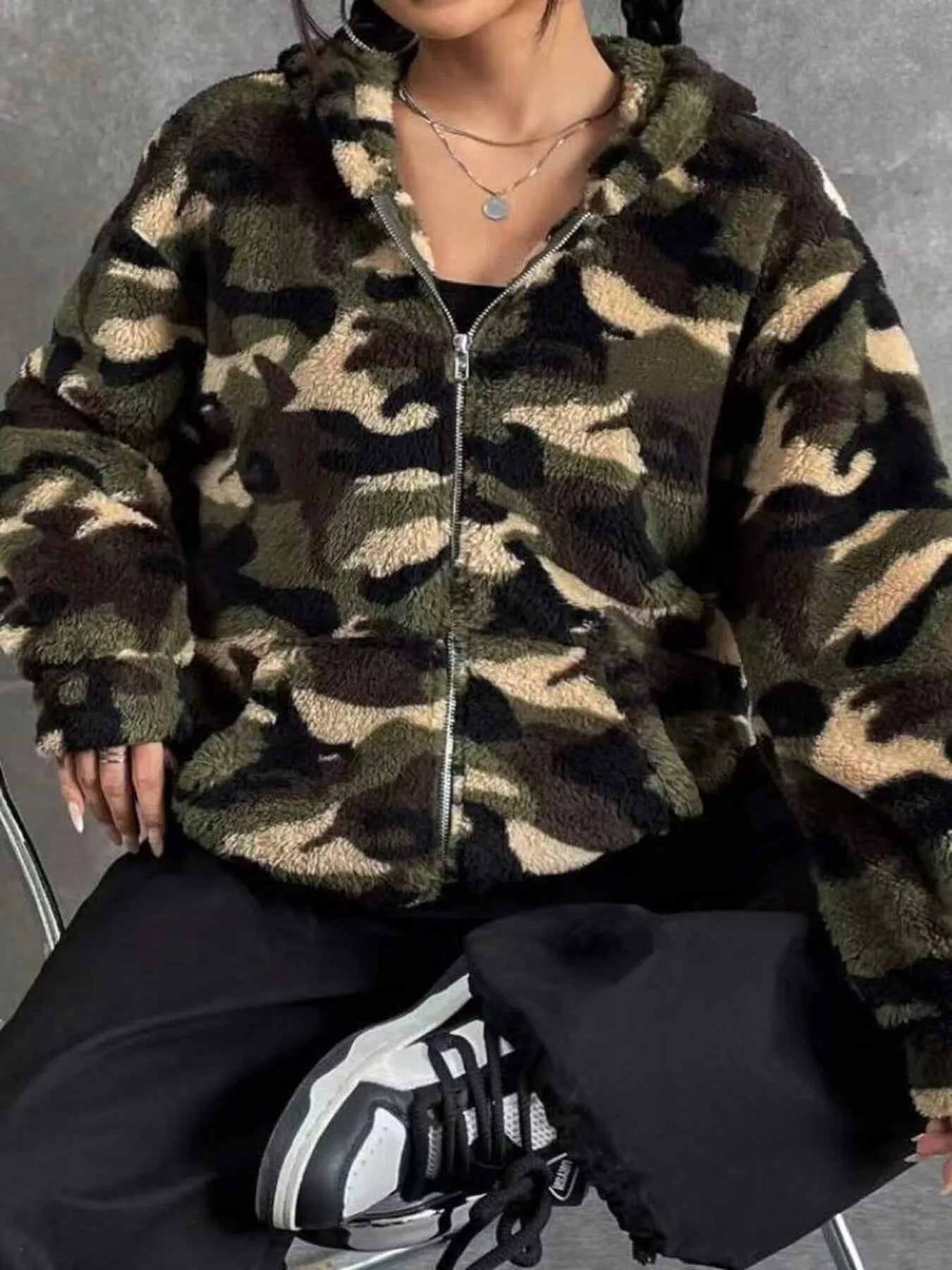 Fuzzy Camo Zip-Up Hoodie | Minimalist Streetwear | Craftklart