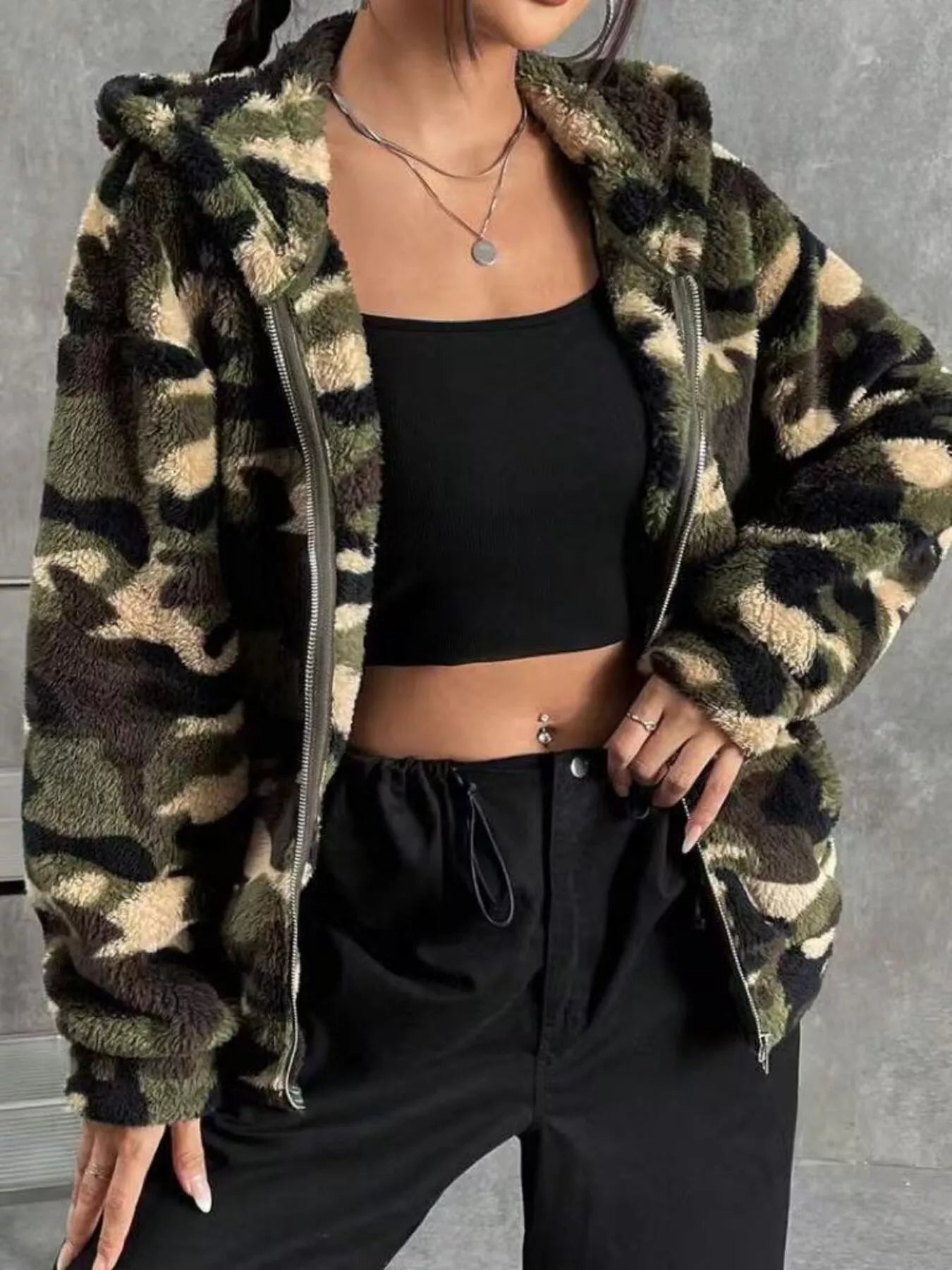 Fuzzy Camo Zip-Up Hoodie | Minimalist Streetwear | Craftklart
