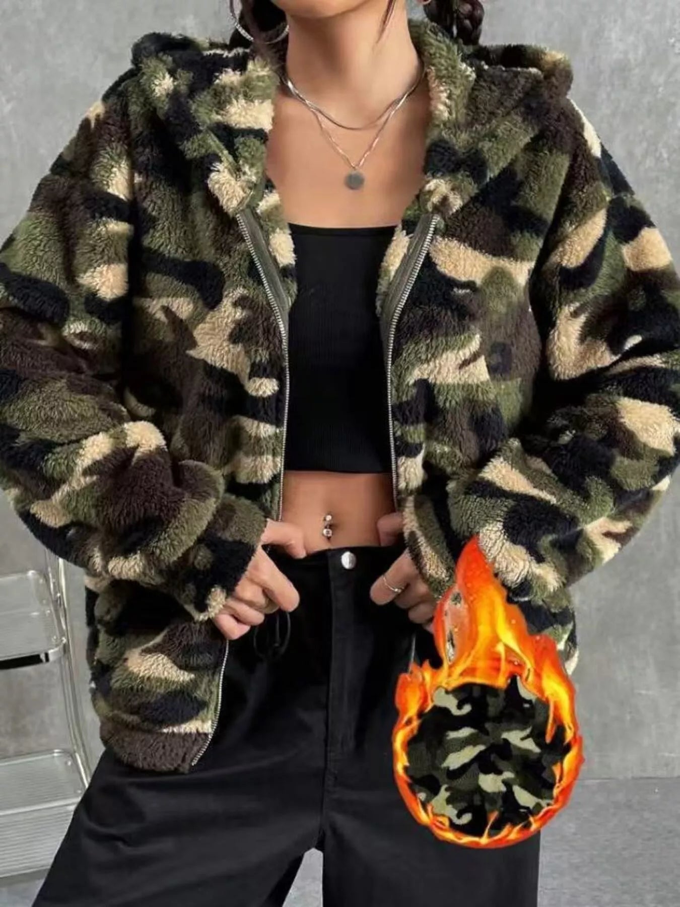 Fuzzy Camo Zip-Up Hoodie | Minimalist Streetwear | Craftklart