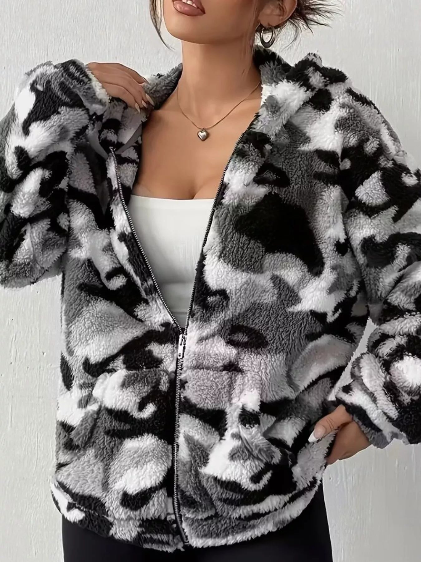 Fuzzy Camo Zip-Up Hoodie | Minimalist Streetwear | Craftklart