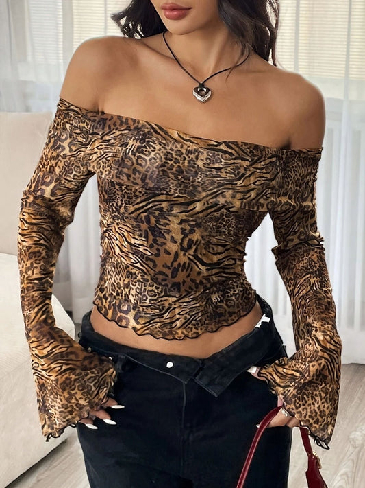 Leopard Print Off-Shoulder Top | Minimalist Streetwear | Craftklart