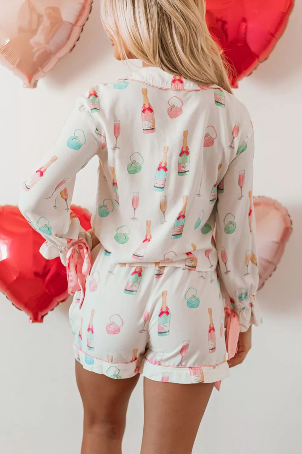 Women's Bow Print Lounge Set – Collared Top & Drawstring Shorts Co-Ord | Minimalist Streetwear | Craftklart