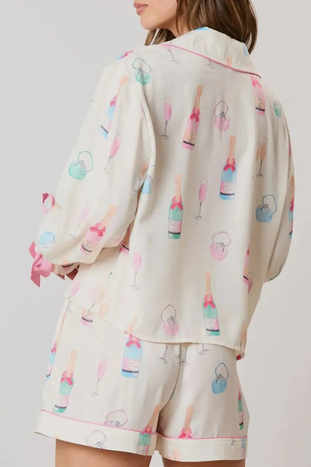 Women's Bow Print Lounge Set – Collared Top & Drawstring Shorts Co-Ord | Minimalist Streetwear | Craftklart