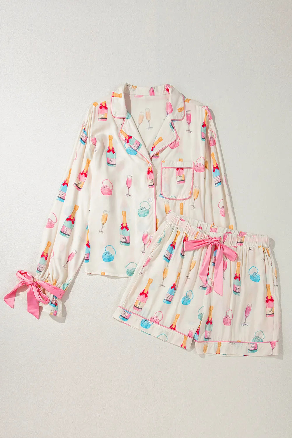 Women's Bow Print Lounge Set – Collared Top & Drawstring Shorts Co-Ord | Minimalist Streetwear | Craftklart