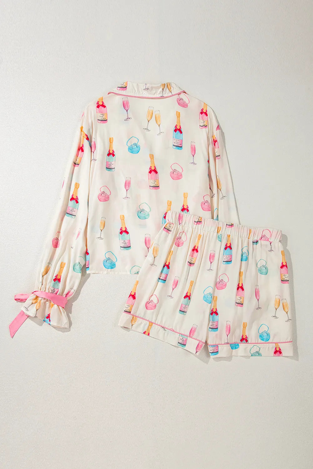 Women's Bow Print Lounge Set – Collared Top & Drawstring Shorts Co-Ord | Minimalist Streetwear | Craftklart