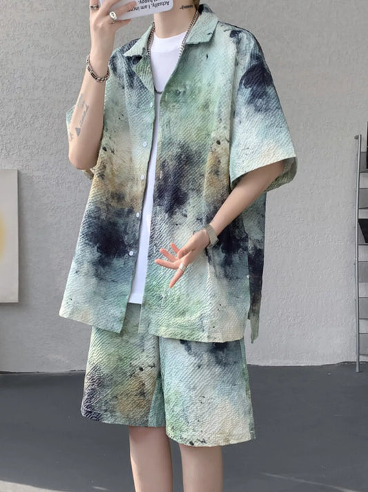 Men's Plus Size Tie-Dye Print Shirt & Shorts Set – 2-Piece Summer Co-Ord | 3 Colours | Minimalist Streetwear | Craftklart