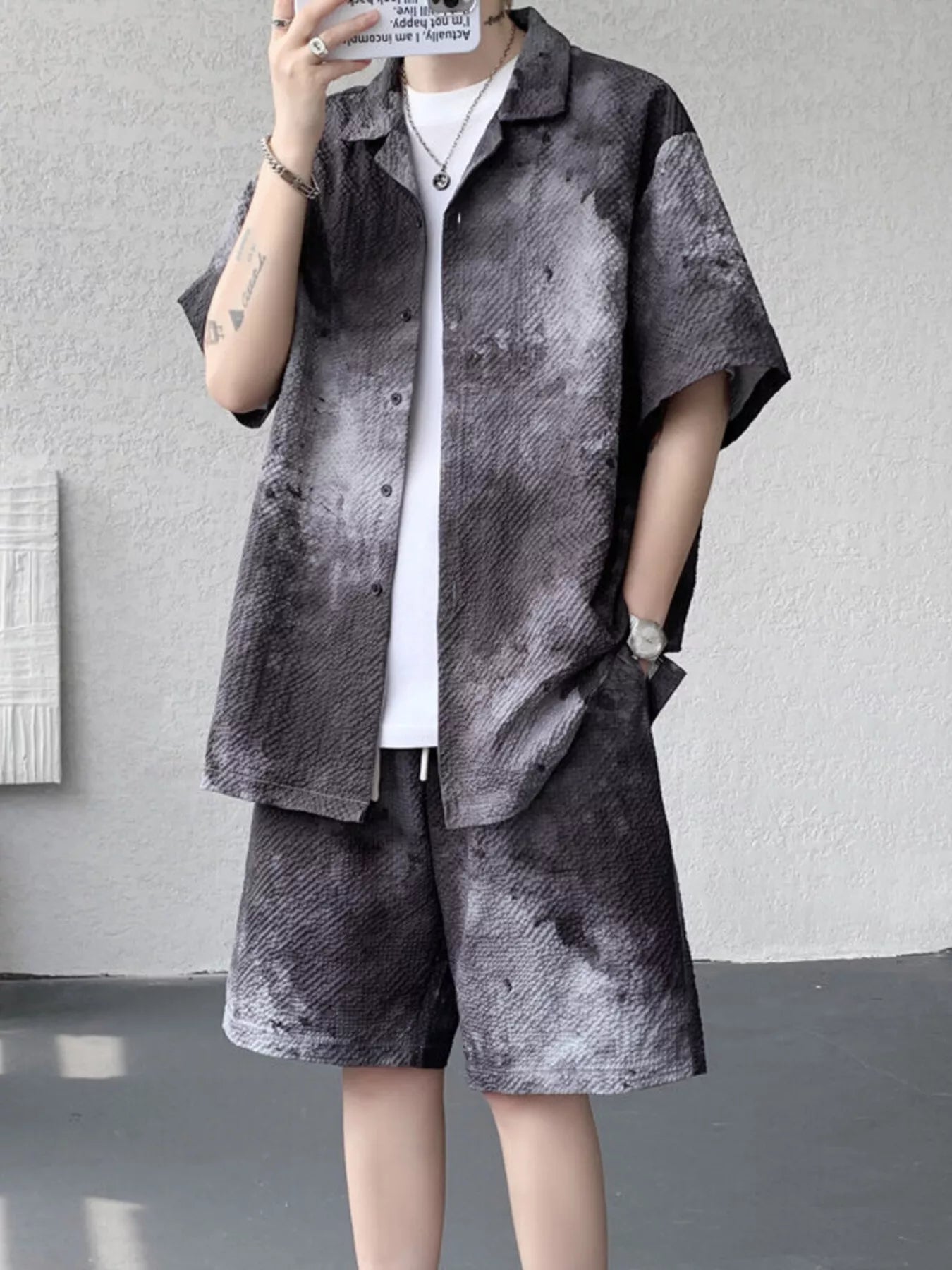 Men's Plus Size Tie-Dye Print Shirt & Shorts Set – 2-Piece Summer Co-Ord | 3 Colours | Minimalist Streetwear | Craftklart