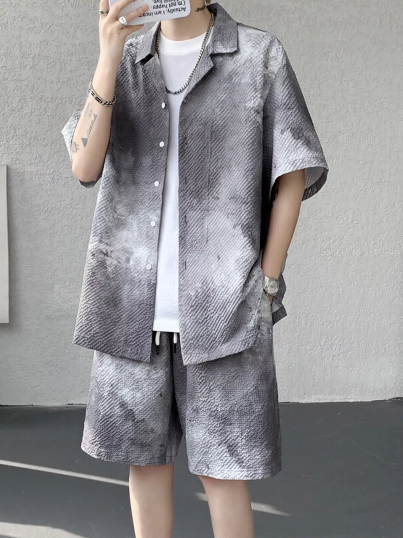 Men's Plus Size Tie-Dye Print Shirt & Shorts Set – 2-Piece Summer Co-Ord | 3 Colours | Minimalist Streetwear | Craftklart