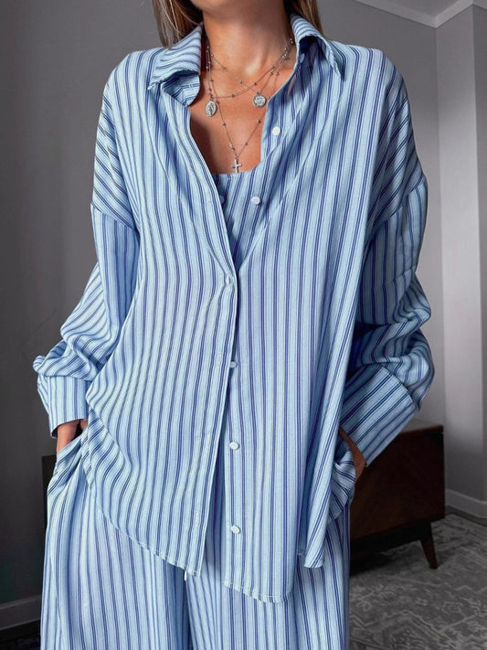 Striped Cami & Shirt And Pants Lounge Set | Minimalist Streetwear | Craftklart