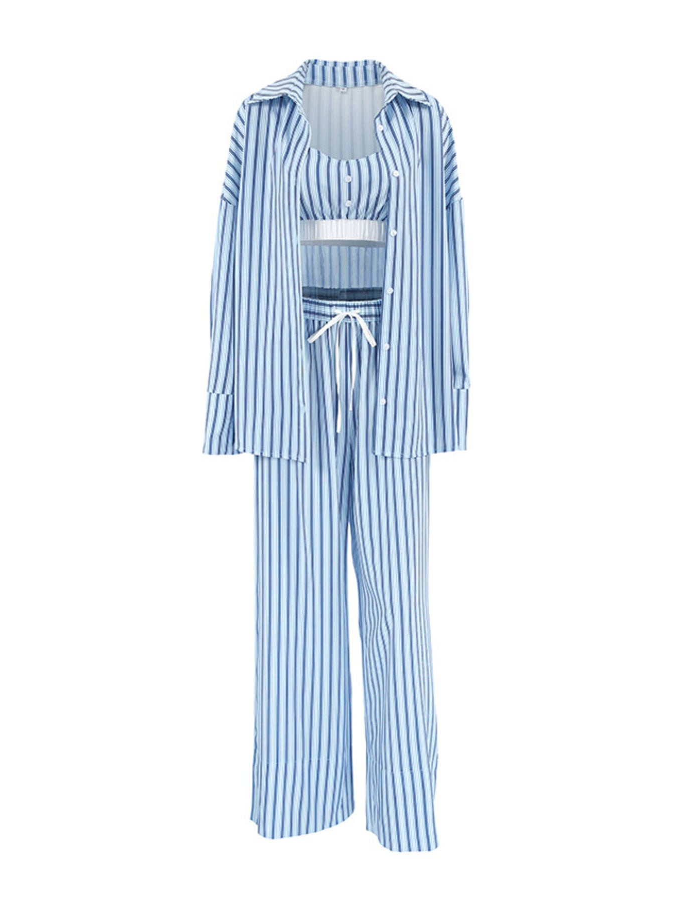 Striped Cami & Shirt And Pants Lounge Set | Minimalist Streetwear | Craftklart