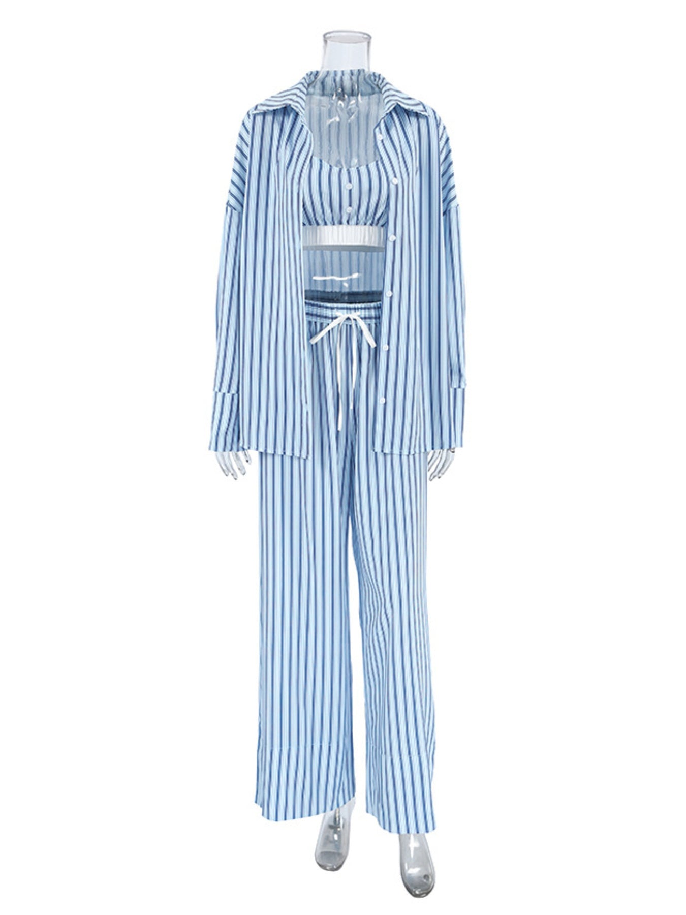 Striped Cami & Shirt And Pants Lounge Set | Minimalist Streetwear | Craftklart