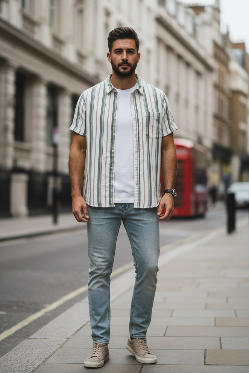 Men's Plus Size Striped Short Sleeve Shirt | Minimalist Streetwear | Craftklart