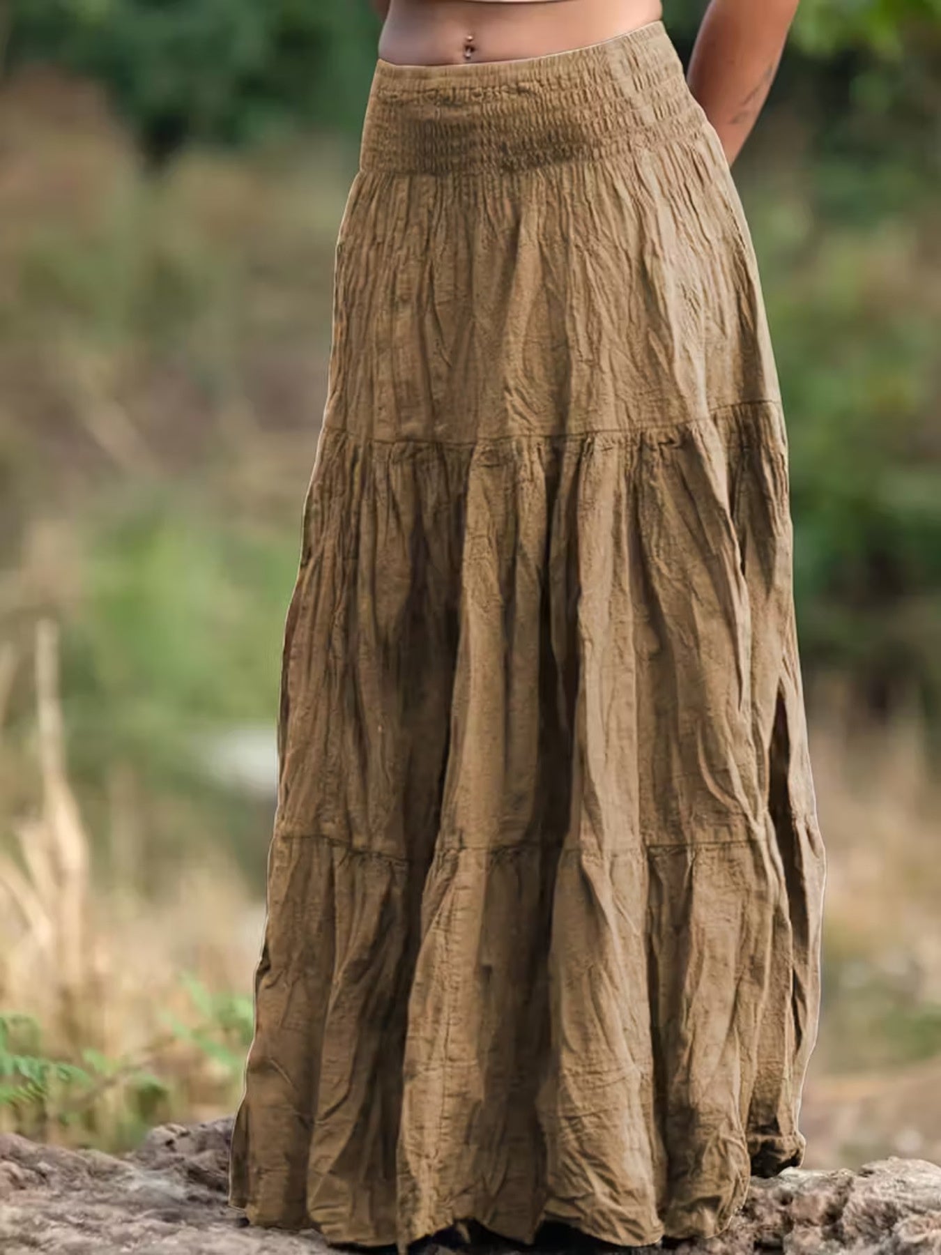 Women's Tiered Maxi Skirt – Ruched Flowy Midi Skirt | 5 Colours | Minimalist Streetwear | Craftklart
