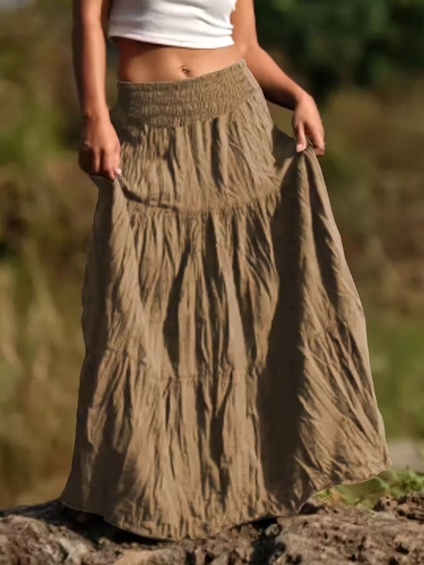 Women's Tiered Maxi Skirt – Ruched Flowy Midi Skirt | 5 Colours | Minimalist Streetwear | Craftklart