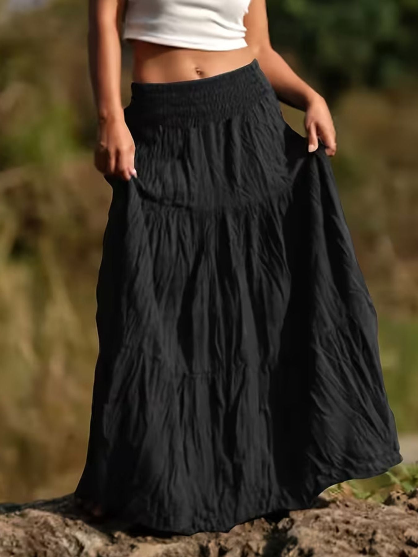 Women's Tiered Maxi Skirt – Ruched Flowy Midi Skirt | 5 Colours | Minimalist Streetwear | Craftklart