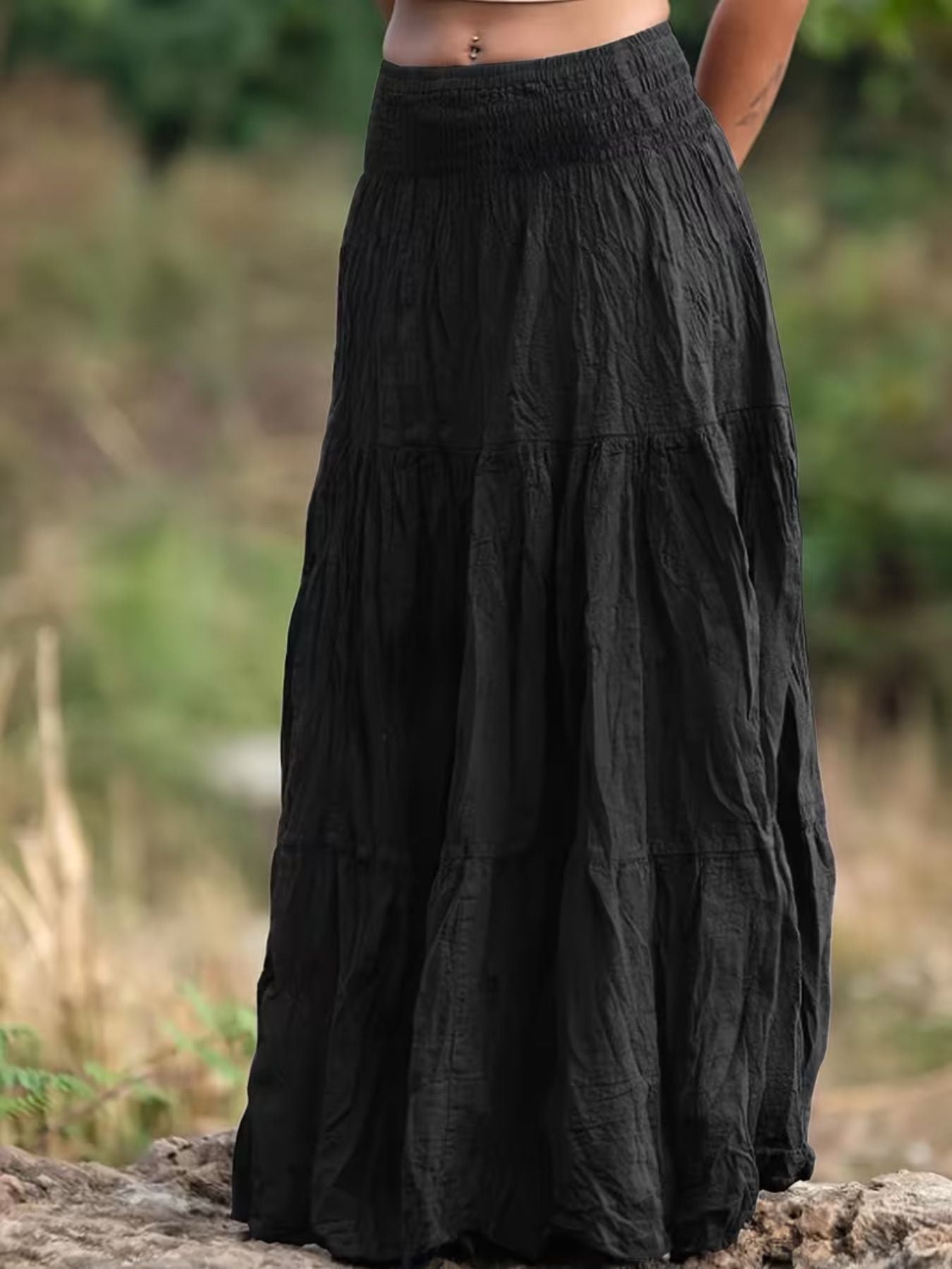 Women's Tiered Maxi Skirt – Ruched Flowy Midi Skirt | 5 Colours | Minimalist Streetwear | Craftklart