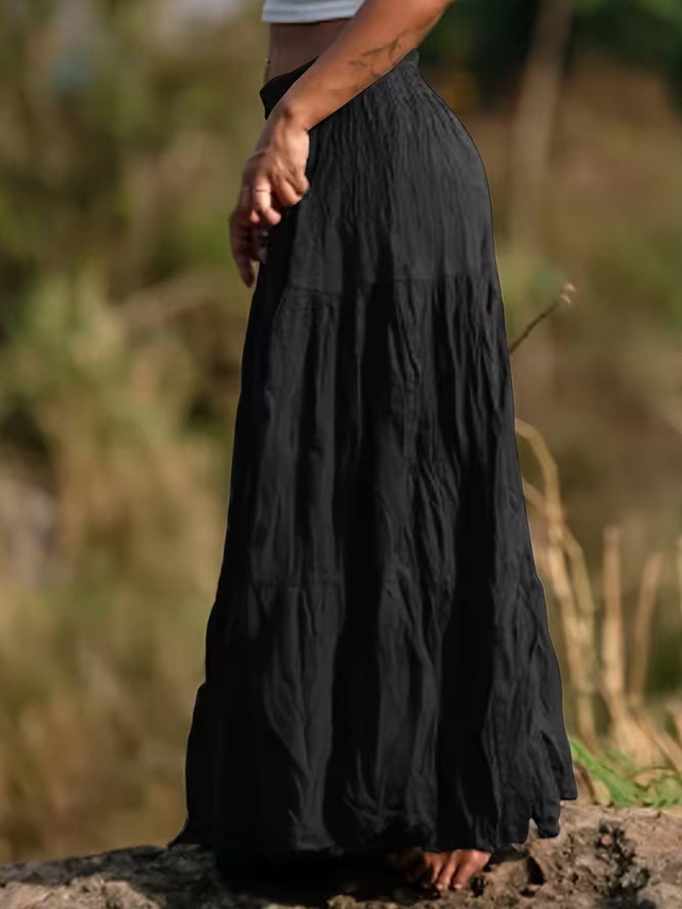 Women's Tiered Maxi Skirt – Ruched Flowy Midi Skirt | 5 Colours | Minimalist Streetwear | Craftklart