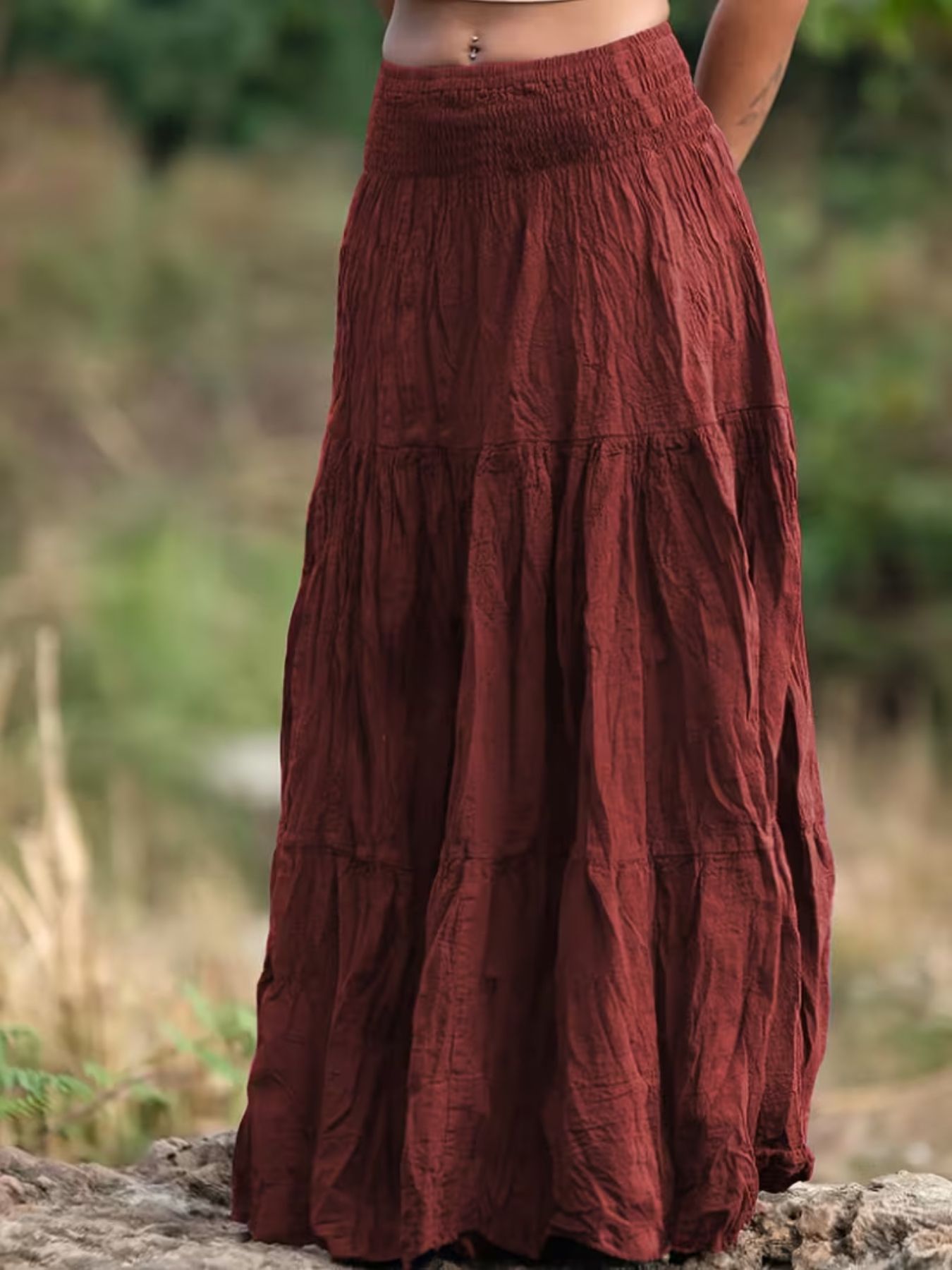 Women's Tiered Maxi Skirt – Ruched Flowy Midi Skirt | 5 Colours | Minimalist Streetwear | Craftklart