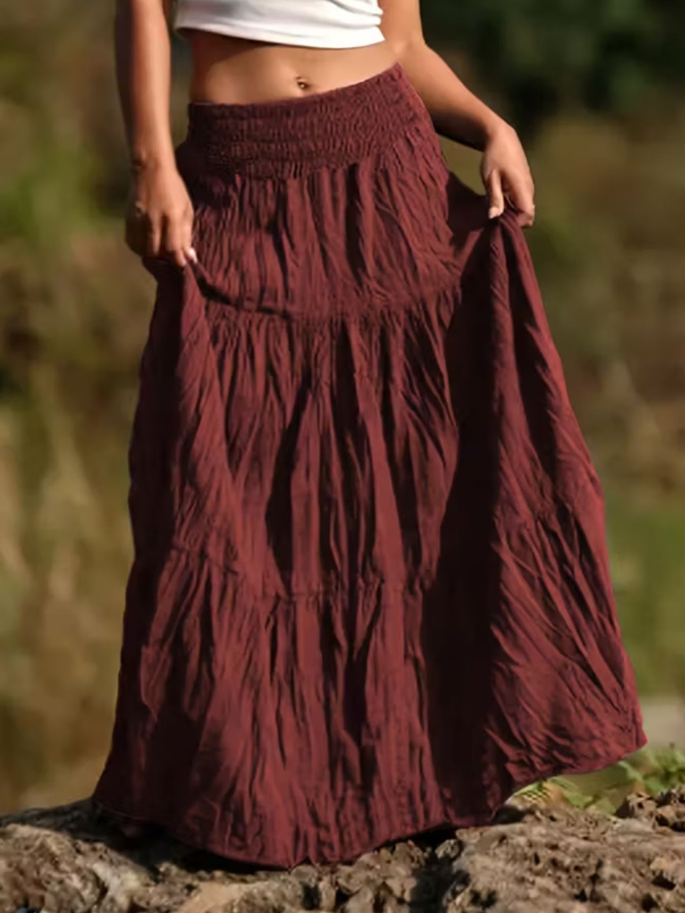 Women's Tiered Maxi Skirt – Ruched Flowy Midi Skirt | 5 Colours | Minimalist Streetwear | Craftklart