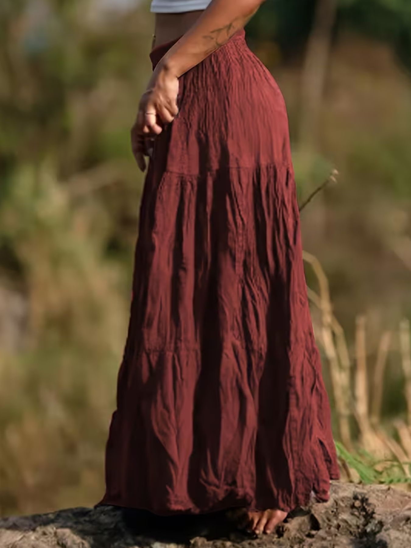 Women's Tiered Maxi Skirt – Ruched Flowy Midi Skirt | 5 Colours | Minimalist Streetwear | Craftklart