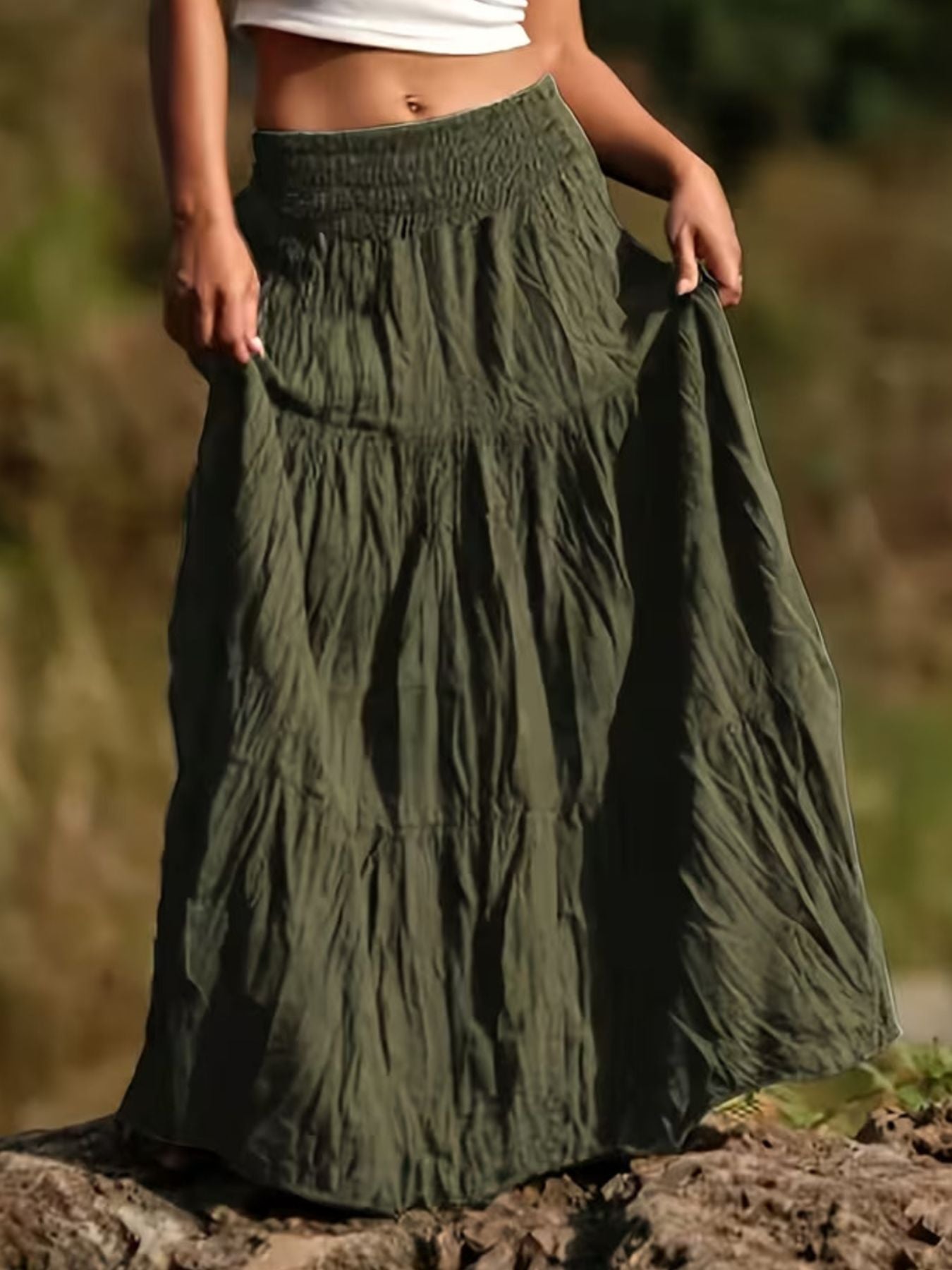 Women's Tiered Maxi Skirt – Ruched Flowy Midi Skirt | 5 Colours | Minimalist Streetwear | Craftklart
