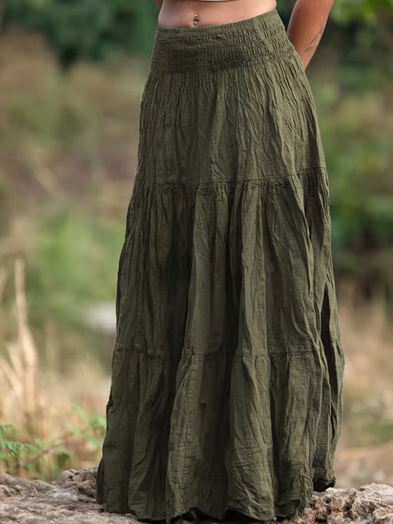 Women's Tiered Maxi Skirt – Ruched Flowy Midi Skirt | 5 Colours | Minimalist Streetwear | Craftklart