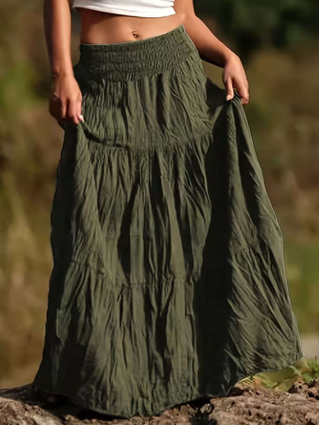 Women's Tiered Maxi Skirt – Ruched Flowy Midi Skirt | 5 Colours | Minimalist Streetwear | Craftklart