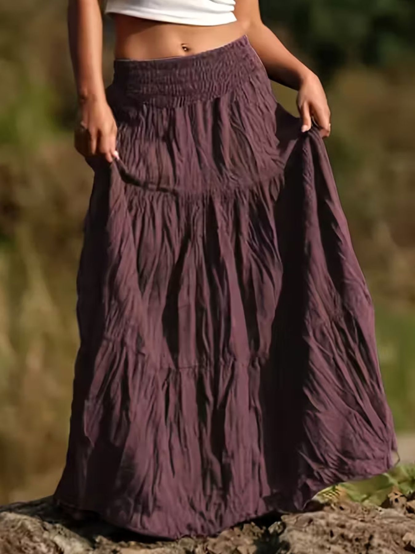 Women's Tiered Maxi Skirt – Ruched Flowy Midi Skirt | 5 Colours | Minimalist Streetwear | Craftklart