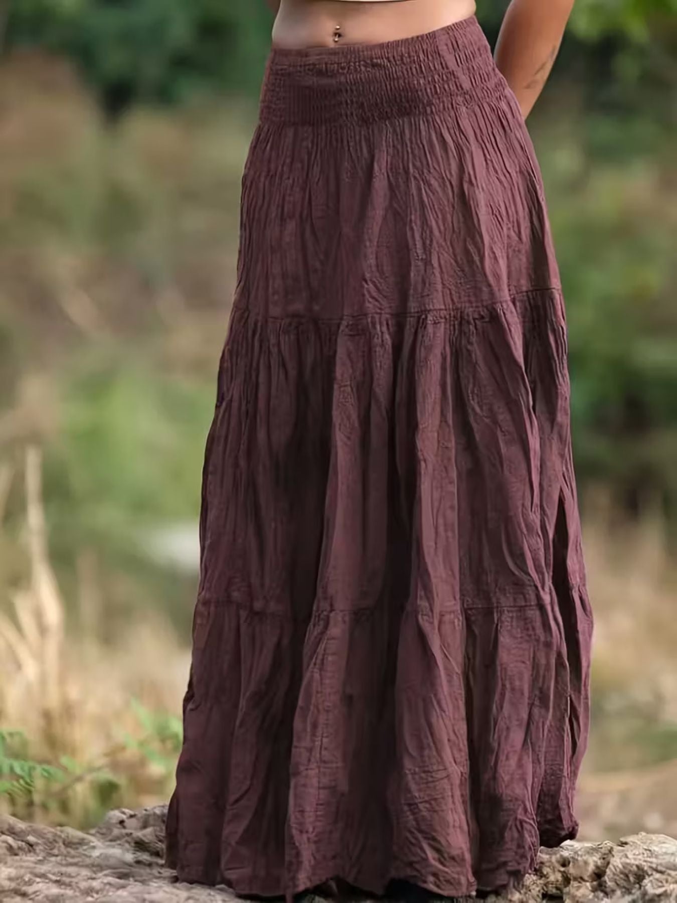 Women's Tiered Maxi Skirt – Ruched Flowy Midi Skirt | 5 Colours | Minimalist Streetwear | Craftklart