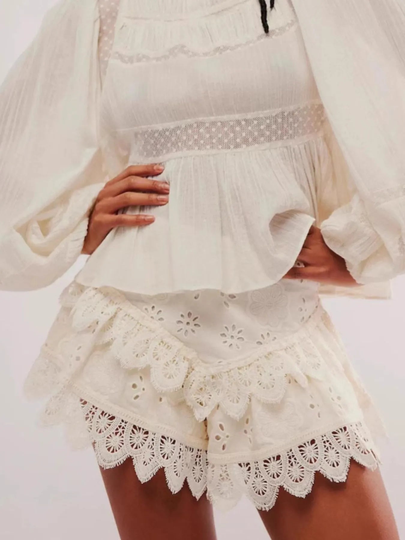 Lace Eyelet Ruffle Hem Shorts – Feminine Streetwear Edit | Minimalist Streetwear | Craftklart