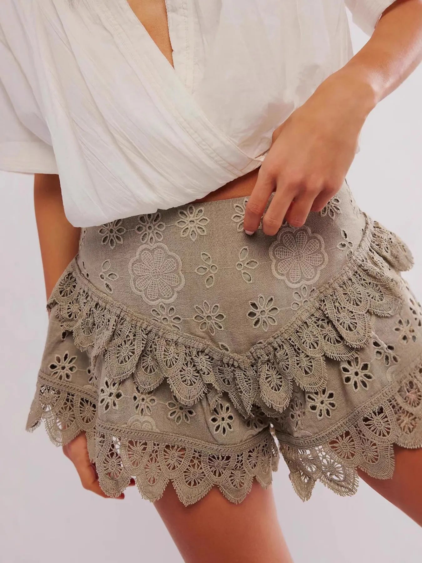 Lace Eyelet Ruffle Hem Shorts – Feminine Streetwear Edit | Minimalist Streetwear | Craftklart