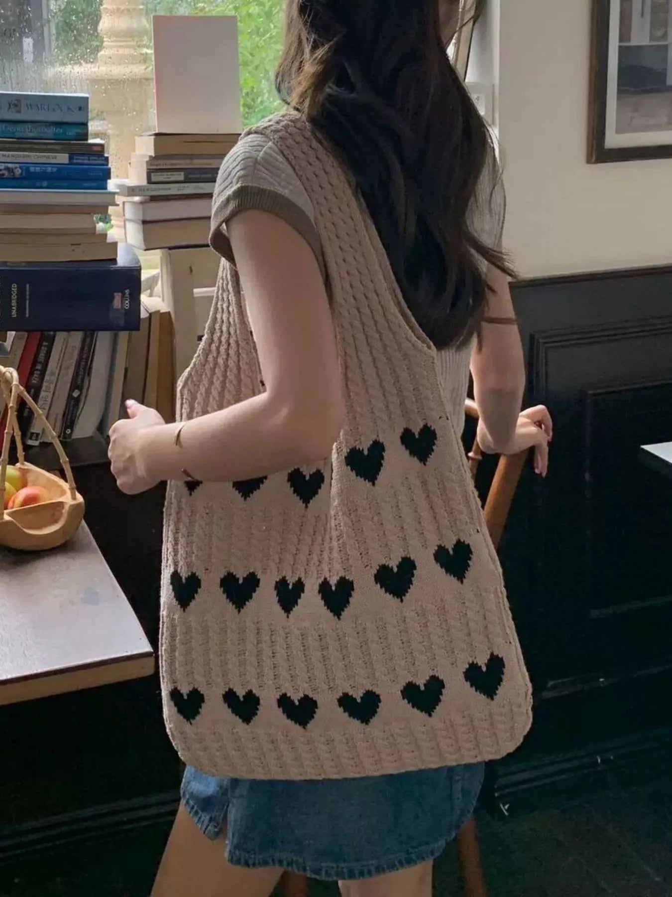 Heart Pattern Knitted Handbag | Cute Crochet Tote Bag | Minimalist Streetwear | Craftklart