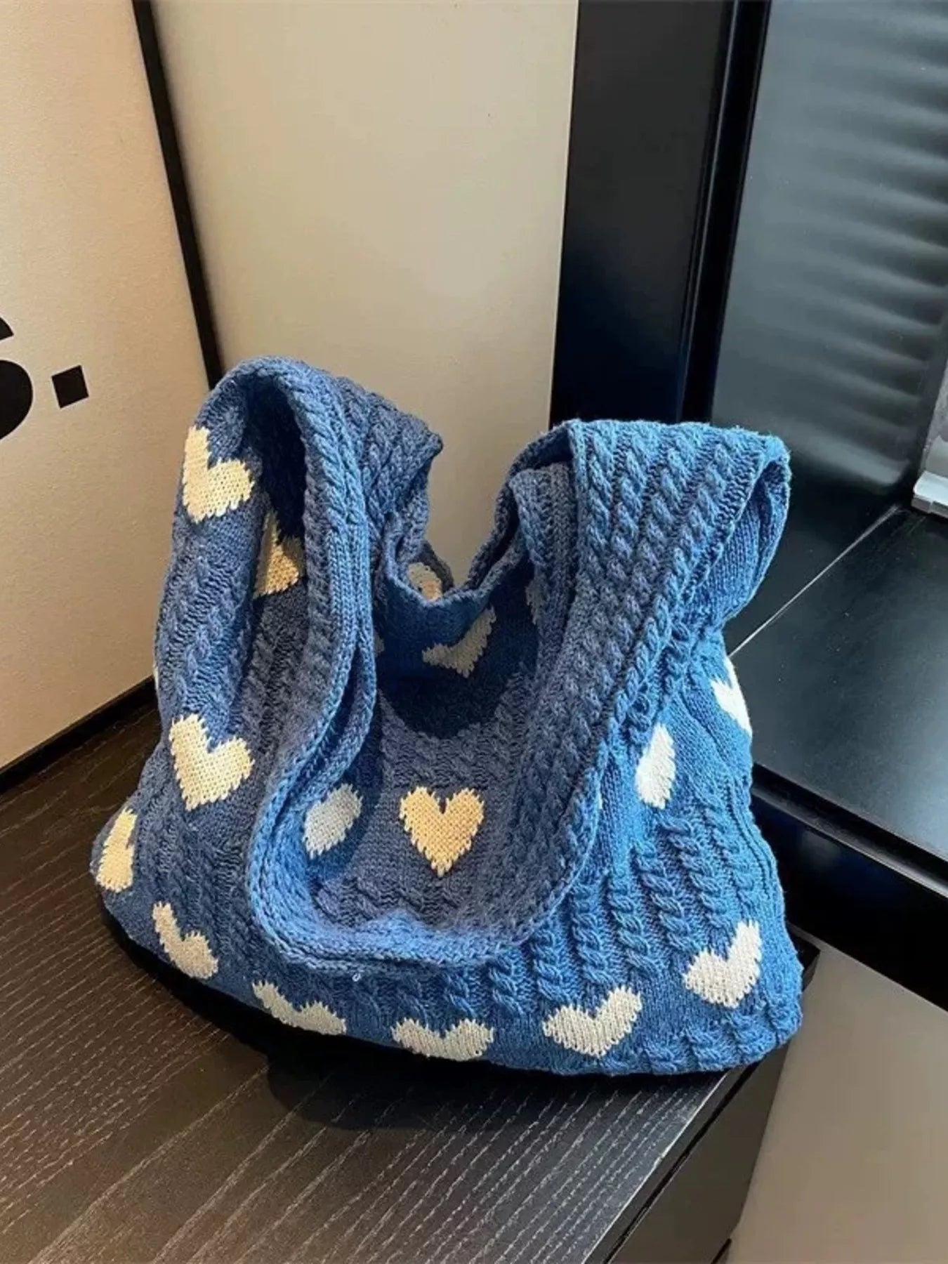 Heart Pattern Knitted Handbag | Cute Crochet Tote Bag | Minimalist Streetwear | Craftklart