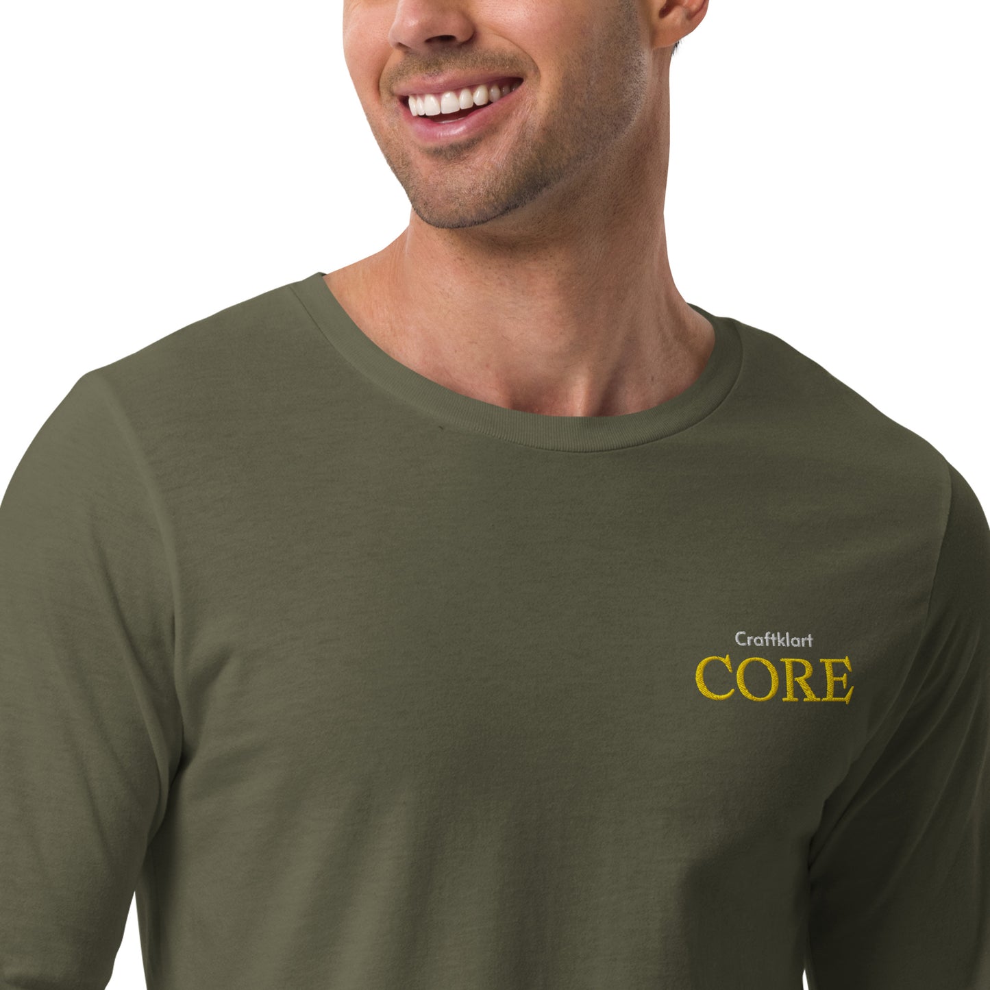 Urban Fashion Craftklart CORE unisex long sleeve tee in military green, close-up of the stylish long-sleeve top.