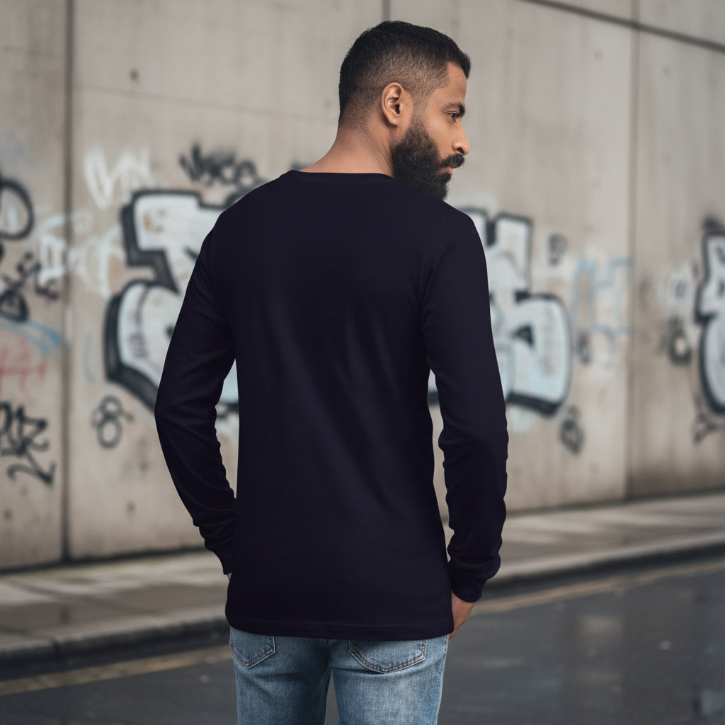 Navy Craftklart CORE unisex long sleeve tee, casual streetwear top with fitted design and crew neck, front and back views