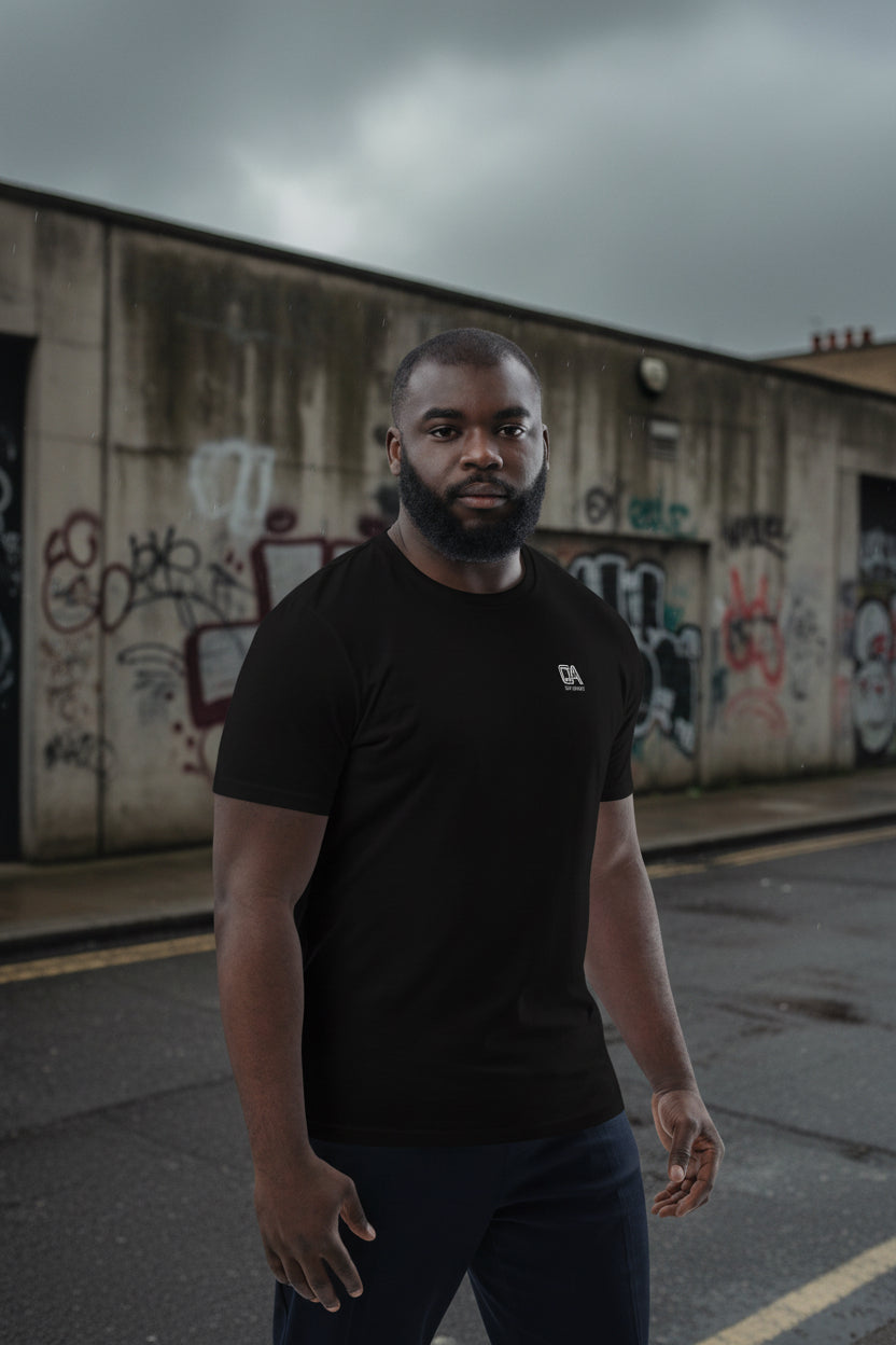 Black Craftklart organic cotton unisex T-shirt with creator graphic, front view, casual streetwear essential.