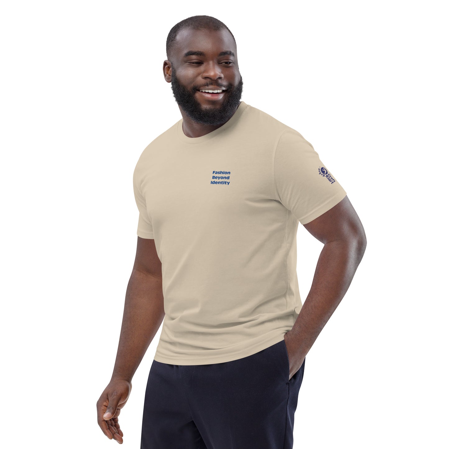 Unisex Organic Cotton FBI T-Shirt in desert dust color featuring a minimalist design, from Urban Fashion & Streetwear by Craftklart.