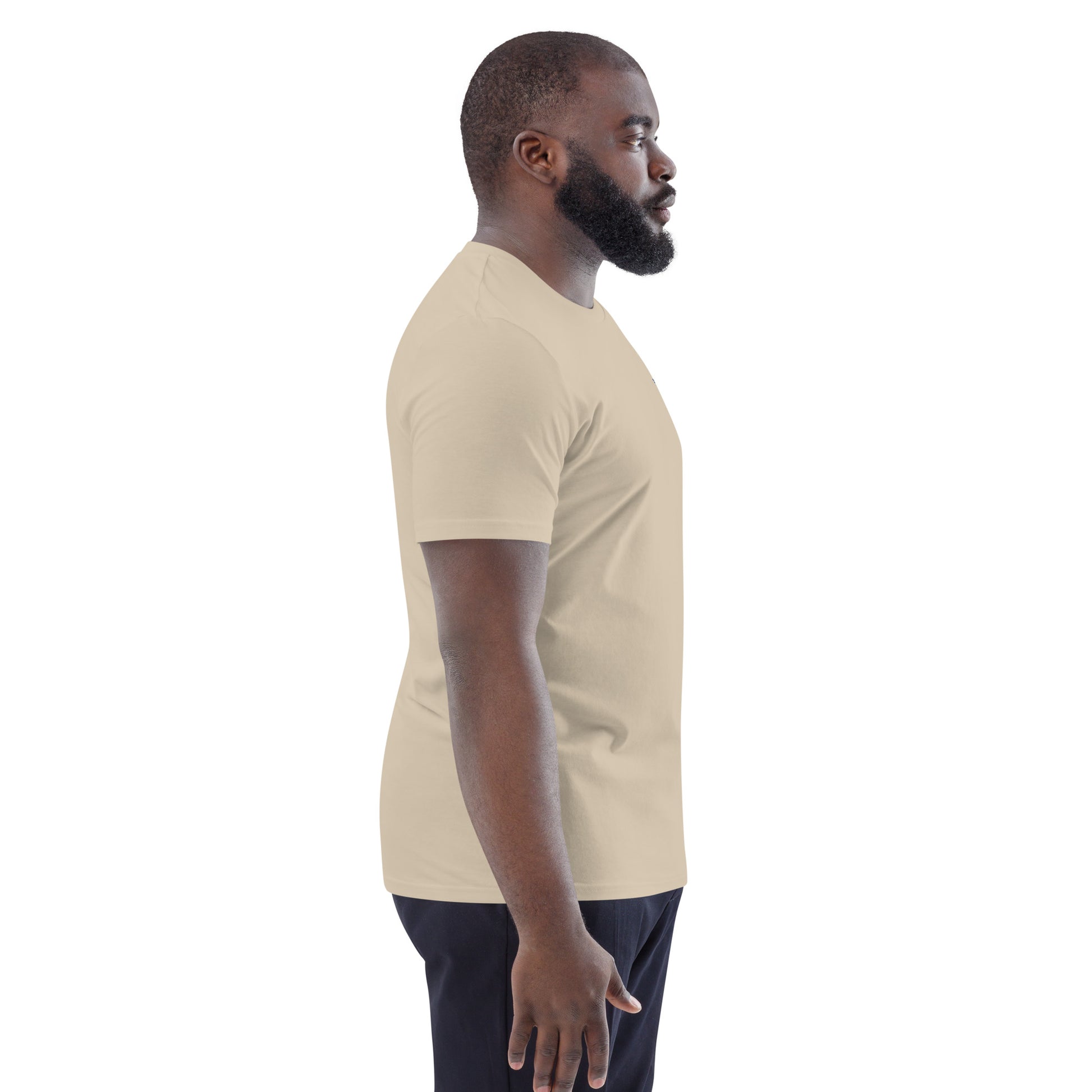Unisex Fashion Beyond Identity Organic Cotton T-shirt in desert dust color, featuring a casual streetwear style and minimalist design.