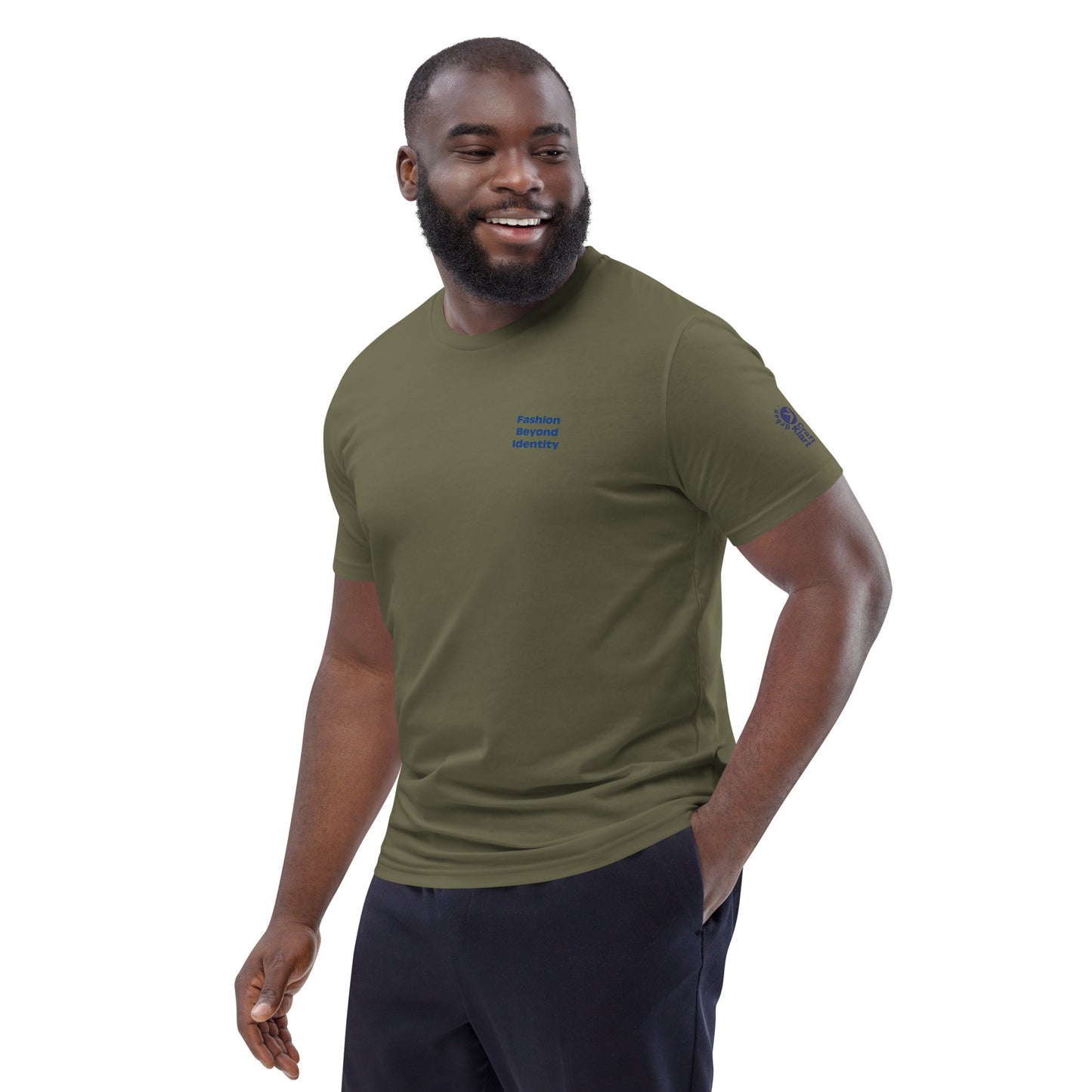 Urban Fashion & Streetwear unisex Organic Cotton FBI T-Shirt in khaki, showing front view with crew neck and logo detail.
