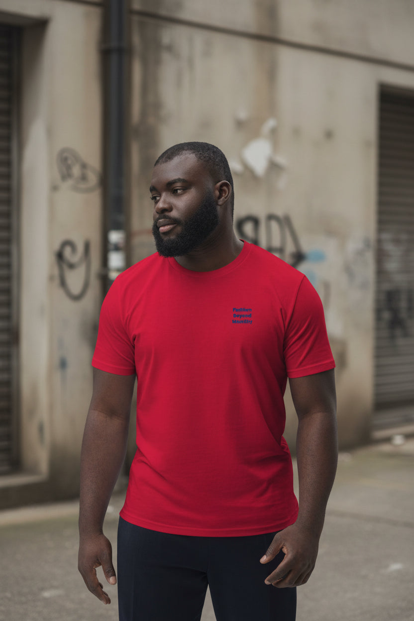 Unisex red Organic Cotton T-Shirt from Fashion Beyond Identity (FBI) by Urban Fashion & Streetwear, featuring a front design.