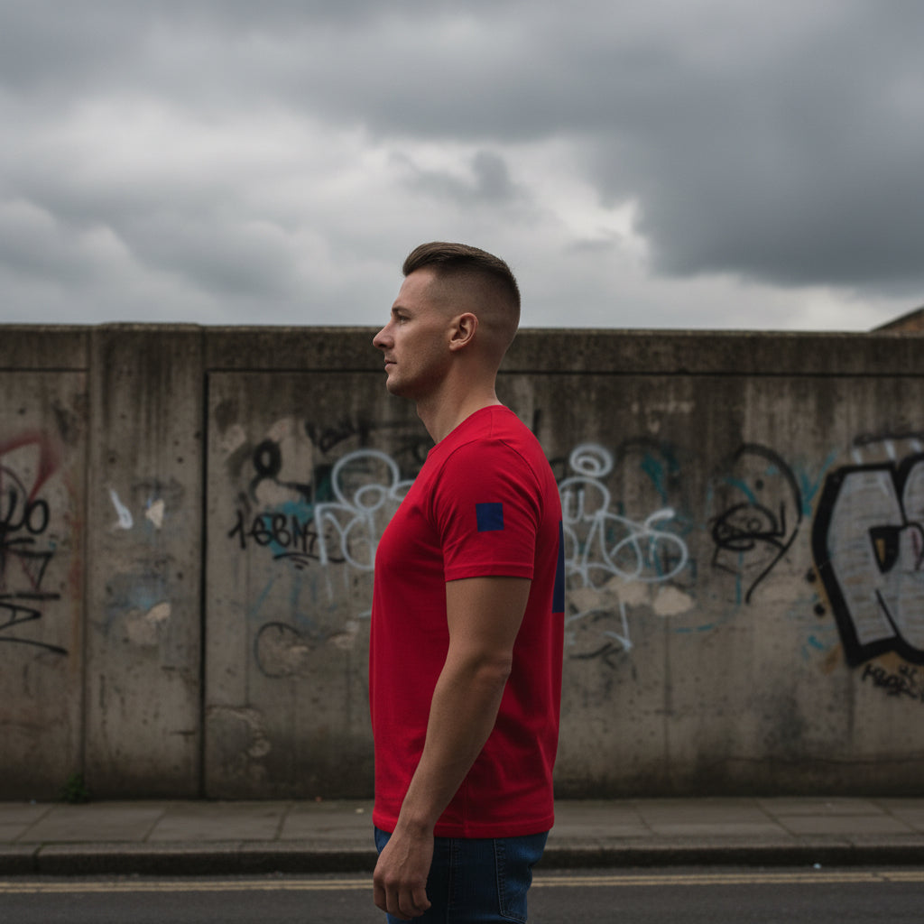 Unisex red Organic Cotton T-shirt by Urban Fashion & Streetwear, featuring minimalist design and comfortable fit.