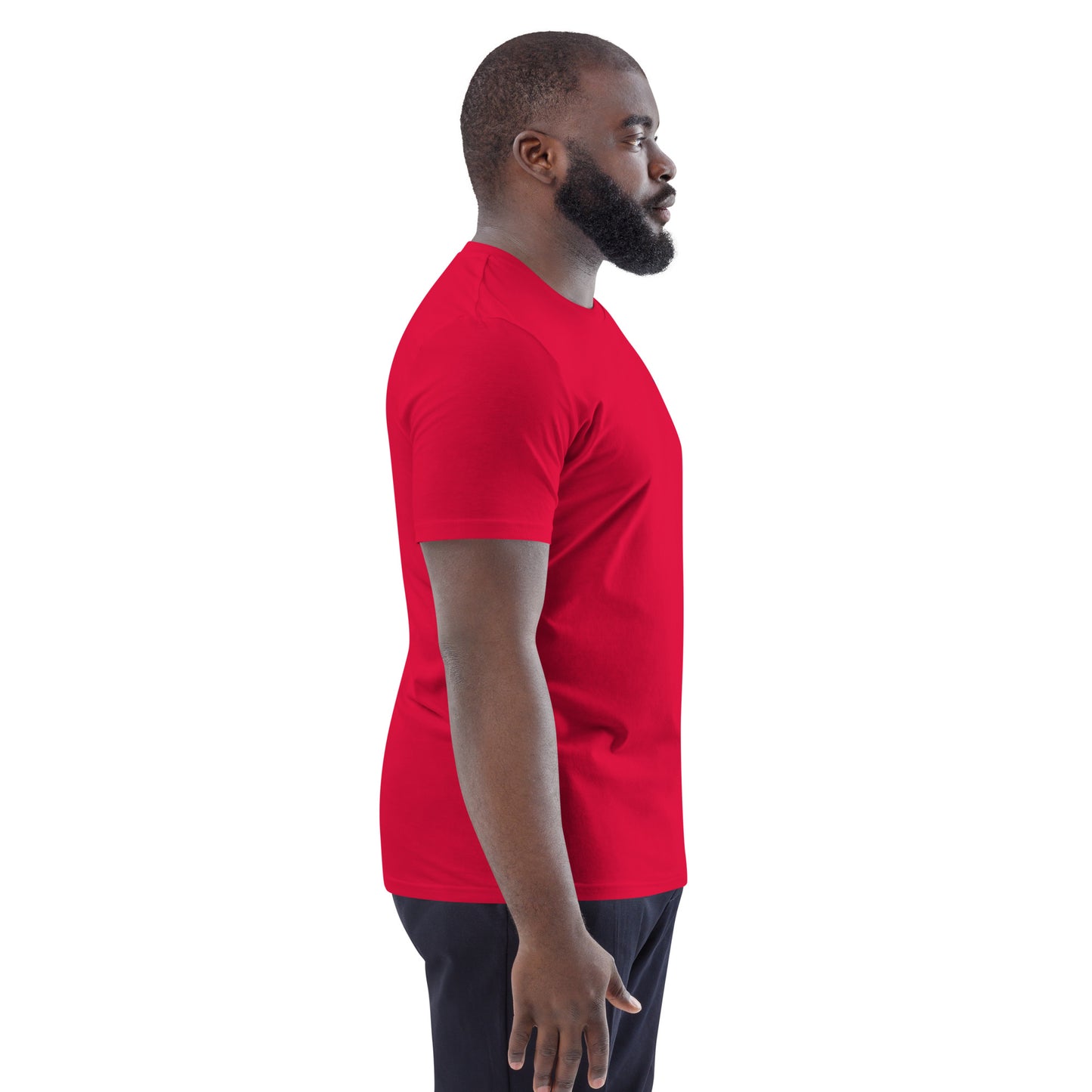 Red unisex Organic Cotton T-Shirt by Fashion Beyond Identity (FBI) from Urban Fashion & Streetwear Craftklart, featuring a casual fit.