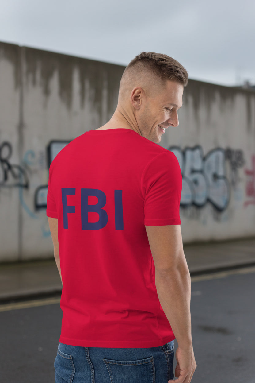 Unisex red Organic Cotton T-shirt from Fashion Beyond Identity (FBI) by Urban Fashion & Streetwear, showing the back design.