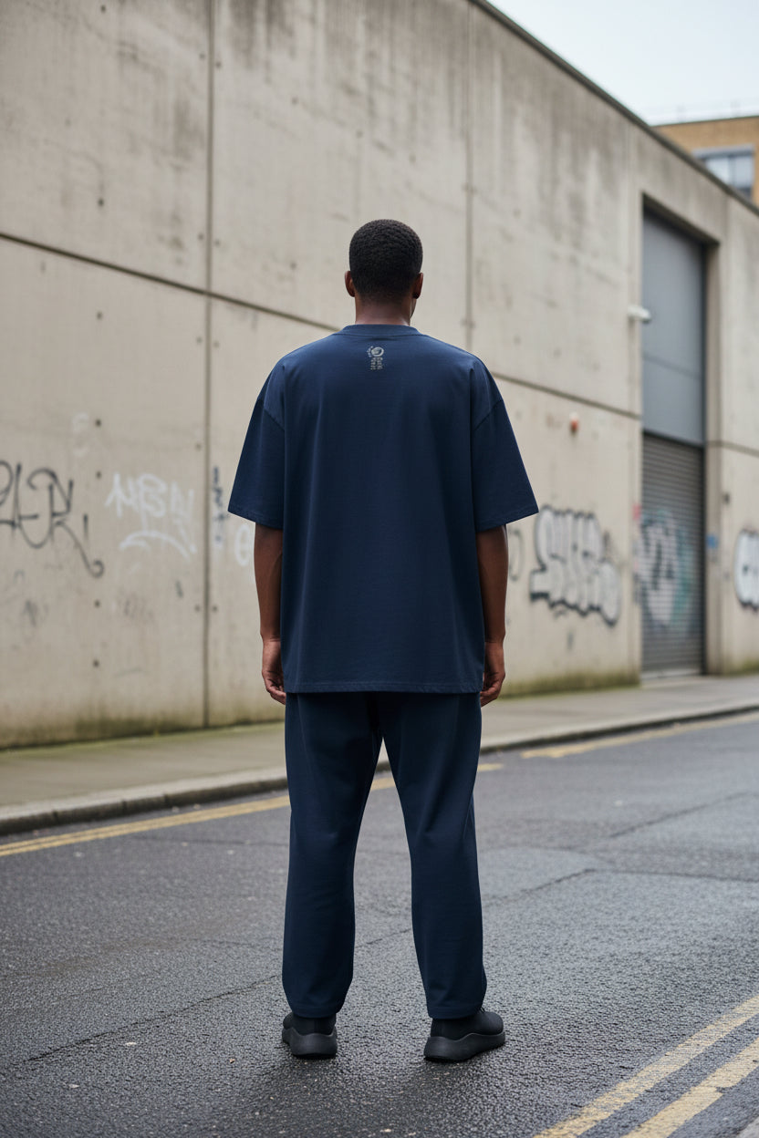 Unisex Shadow High Neck Tee by Urban Fashion & Streetwear, oversized organic cotton T-shirt in French Navy with high neckline.