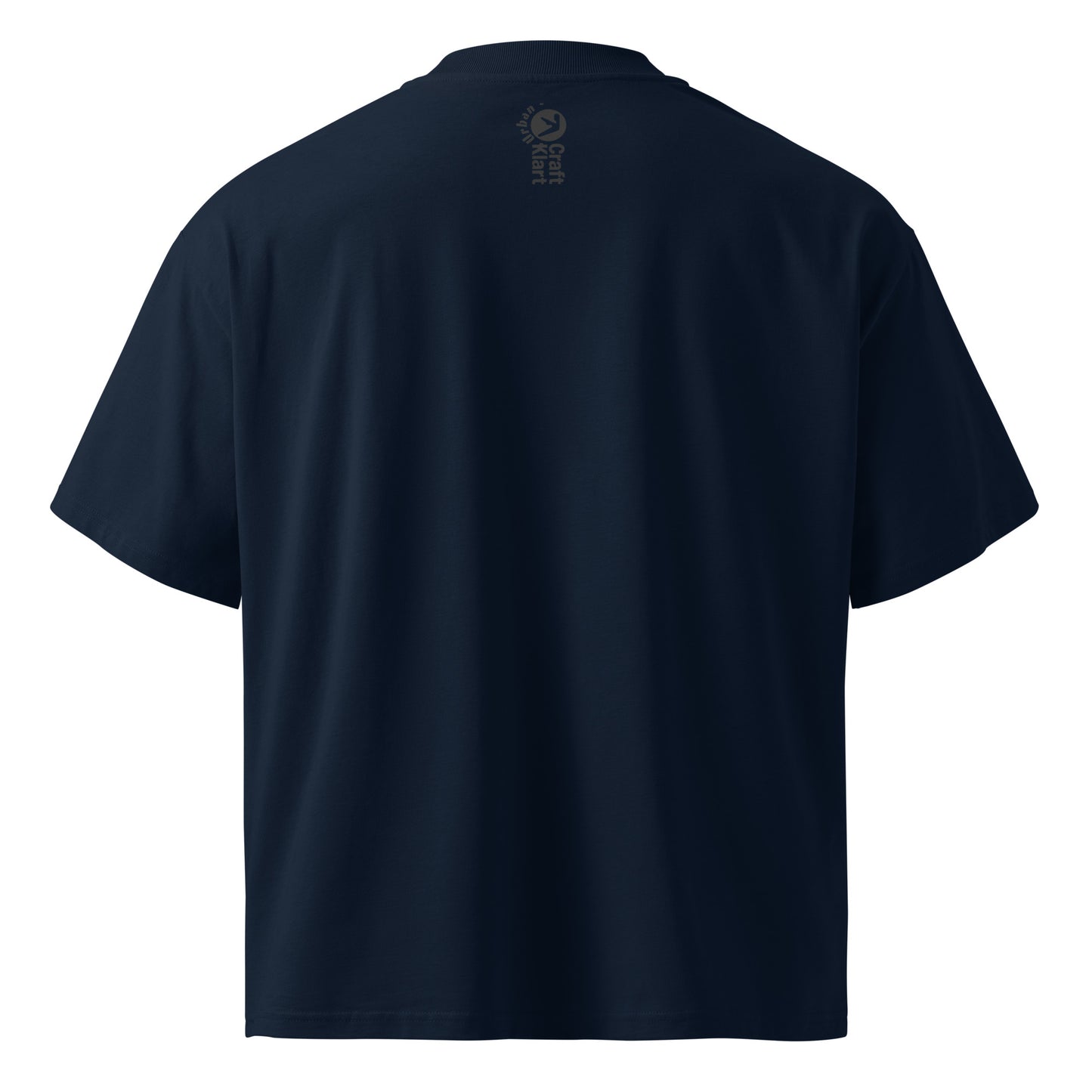 Unisex oversized navy organic cotton Shadow High Neck Tee from Urban Fashion & Streetwear, showing front and back views.