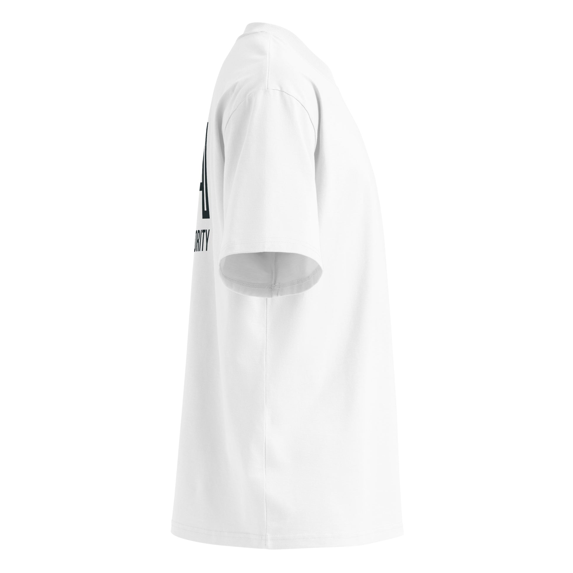 White unisex oversized organic high-neck T-shirt by Craftklart, GOTS-certified streetwear, featuring a relaxed fit and high neckline.