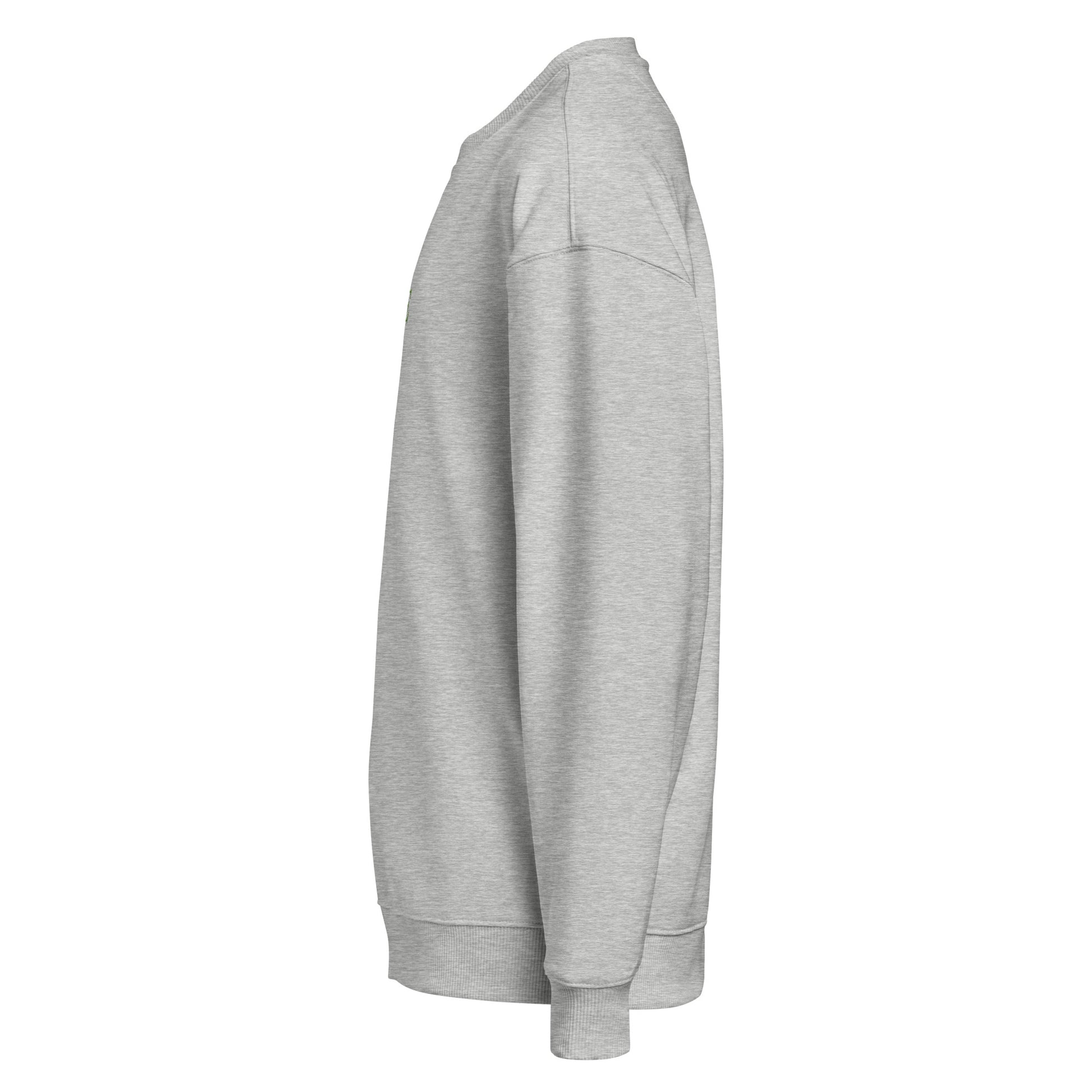 Unisex heather grey organic oversized sweatshirt from Craftklart CORE Organic, featuring a relaxed fit and sustainable streetwear style.